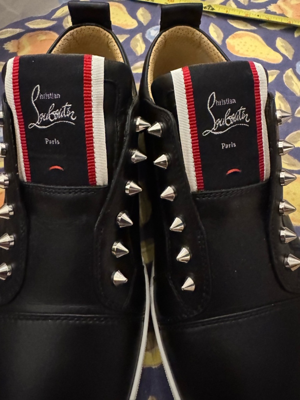 NWT Christian Louboutin Womens Black Leather Spike Slip-On Sneakers 9B - Picture 9 of 12